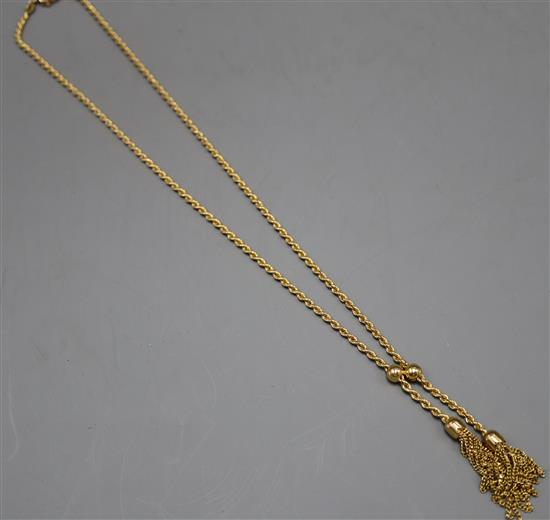 A 9ct gold ropetwist negligee necklace, 22 grams.